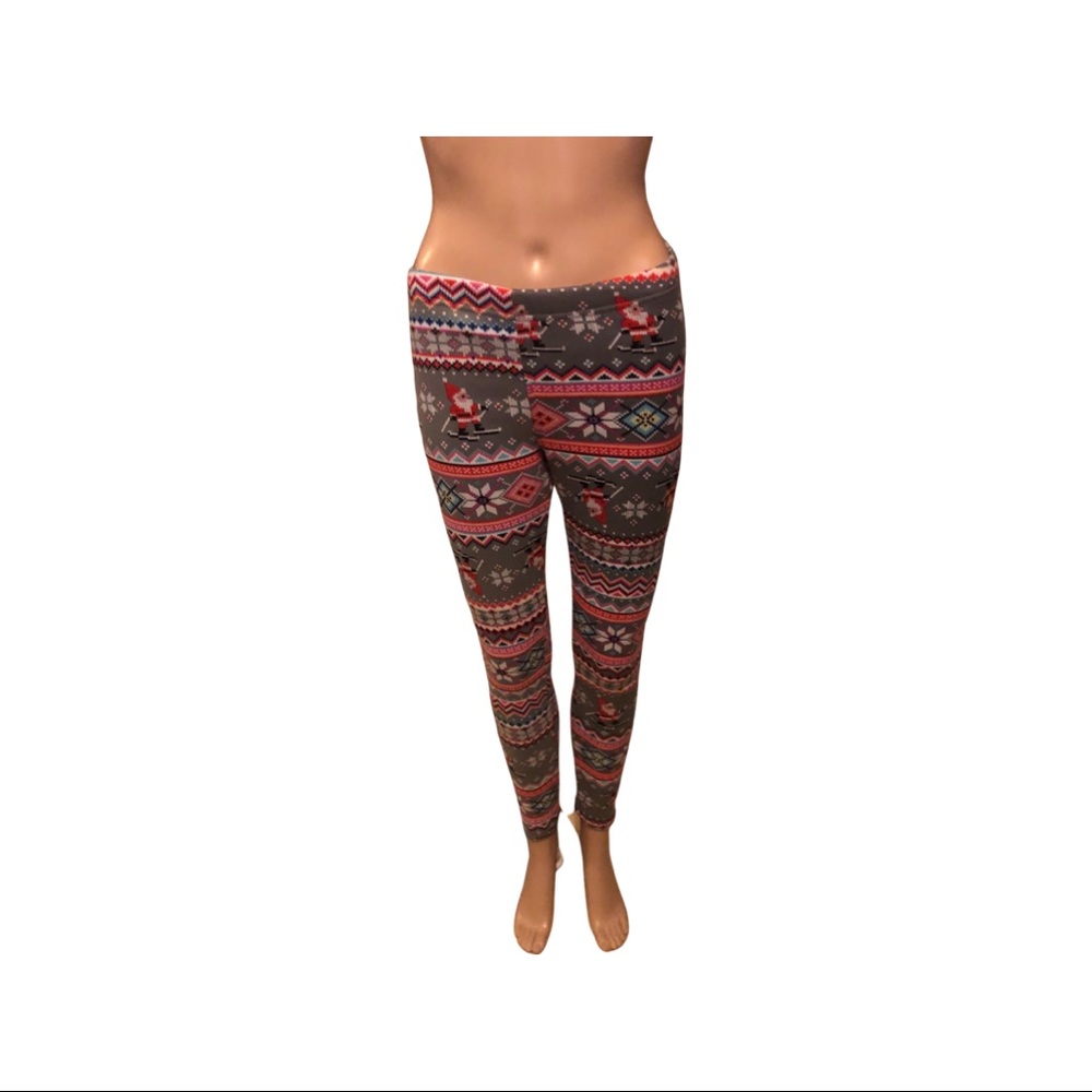 Christmas leggings fleece lined. Multicolor fun pattern.